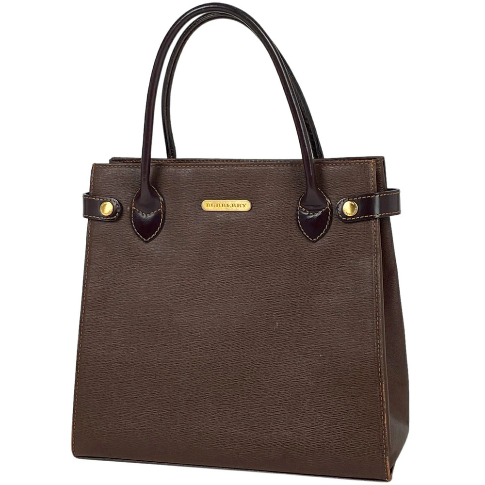 Burberry logo handbag tote bag leather brown